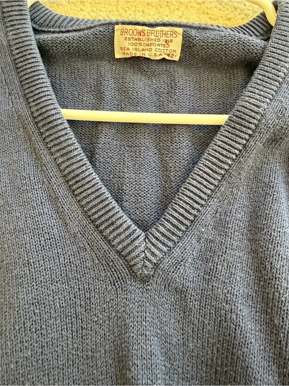 Vintage Brooks Brothers Sea Island Cotton Navy V-Neck Sweater USA Men’s 42